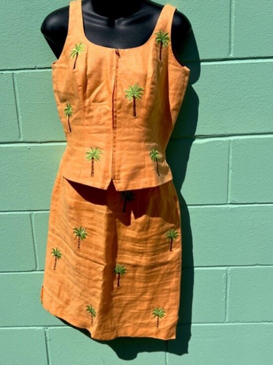 Dresses & Skirts - Jade by Melody Tam 100% Linen Embroidered Palm Tree Two Piece Set Size 4